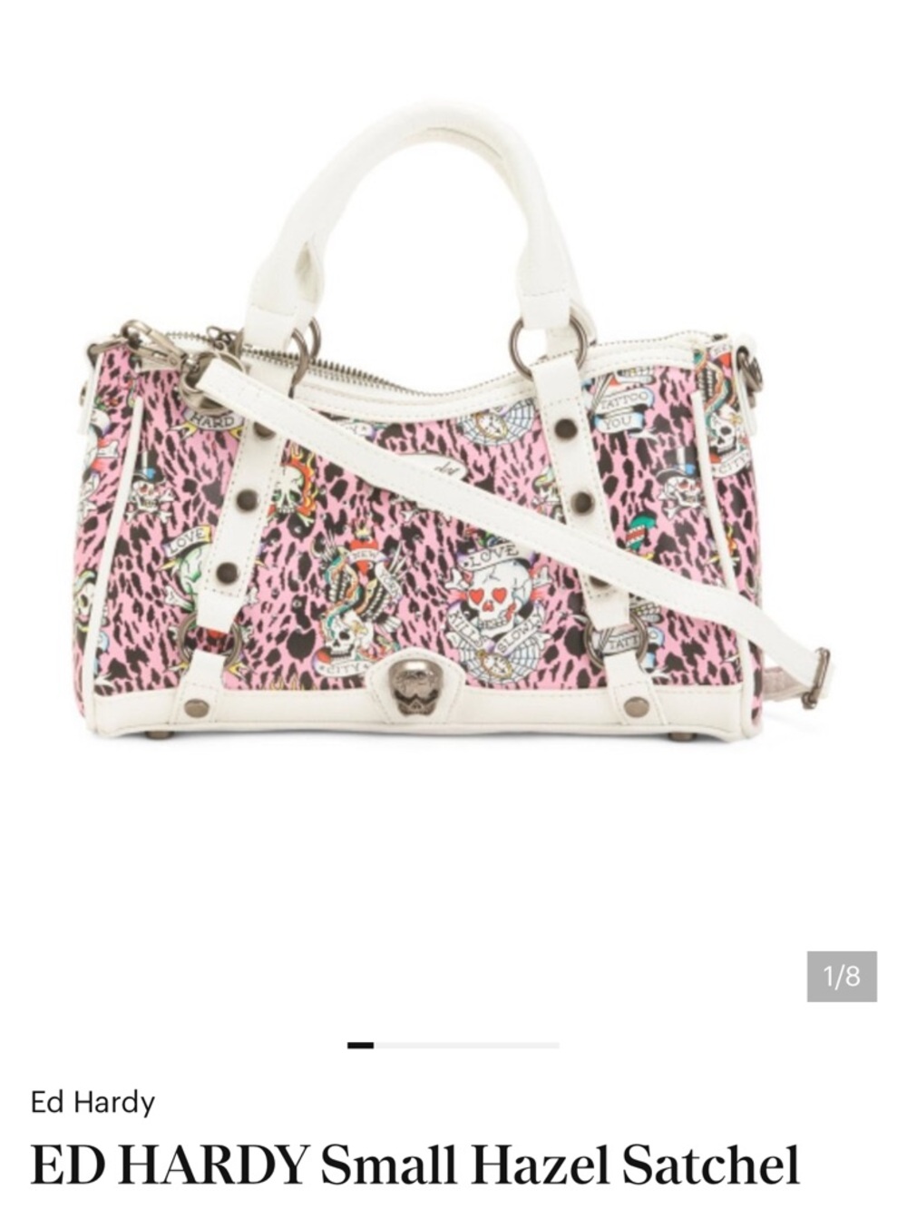 Ed Hardy Pink Leopard Hazel Satchel with White Trim